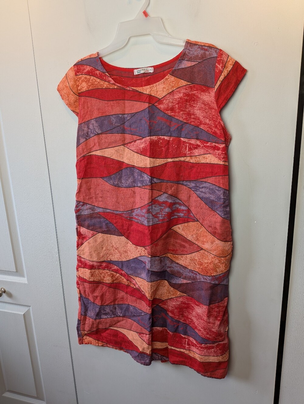 100% Linen Made In Italy Dress Colorful Women Size XL Orange Red Colors